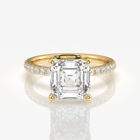 Asscher Cut Moissanite Diamond Pave 18k Gold Ring