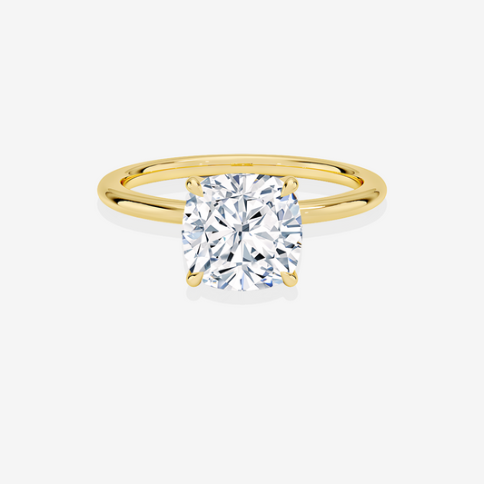 Cushion Cut Lab Grown Diamond Petite Solitaire Engagement 18k Gold Ring