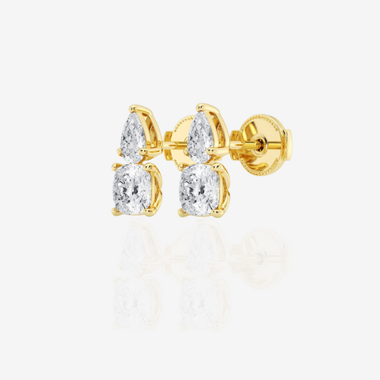 Cushion and Pear Cut Lab Grown Diamond 14k Gold Stud