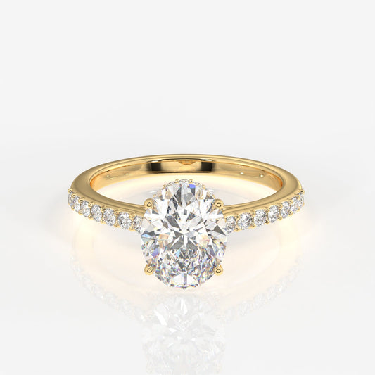 Oval Cut Moissanite Diamond Hidden Halo 14k Gold Ring