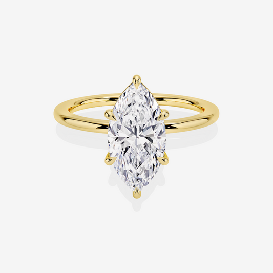 Marquise Cut Lab Grown Diamond Petite Solitaire Engagement 18K Gold Ring