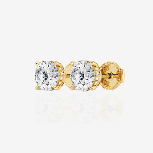 Round Cut Lab Grown Diamond Hidden Halo Stud 14k Earrings
