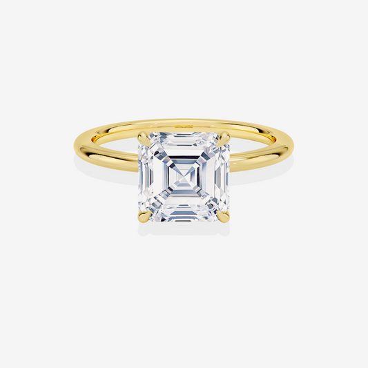 Asscher Cut Lab Grown Diamond Petite Solitaire Engagement 14k Gold Ring