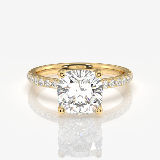 Cushion Cut Moissanite Diamond Pave 14k Gold Ring