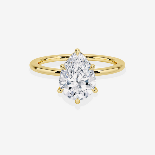 Pear Cut Lab Grown Diamond Petite Solitaire Engagement 18k Gold Ring