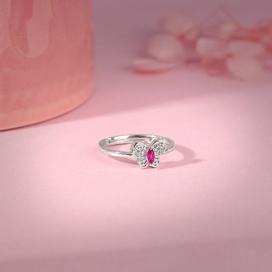 Silver Pop Pink Studded Butterfly Ring